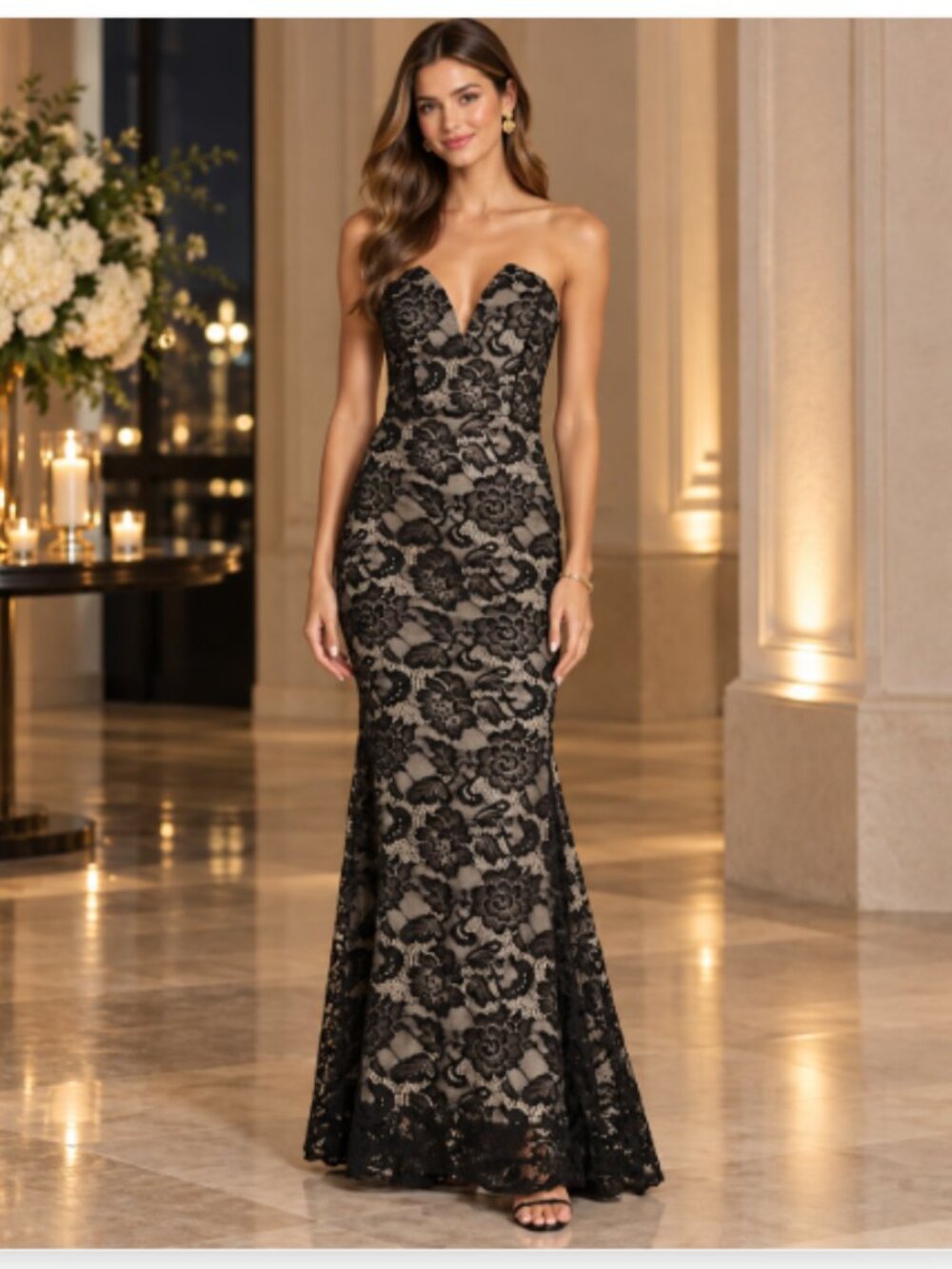 Lulus Sexy Sophistication Black Lace Strapless Trumpet Maxi Dress